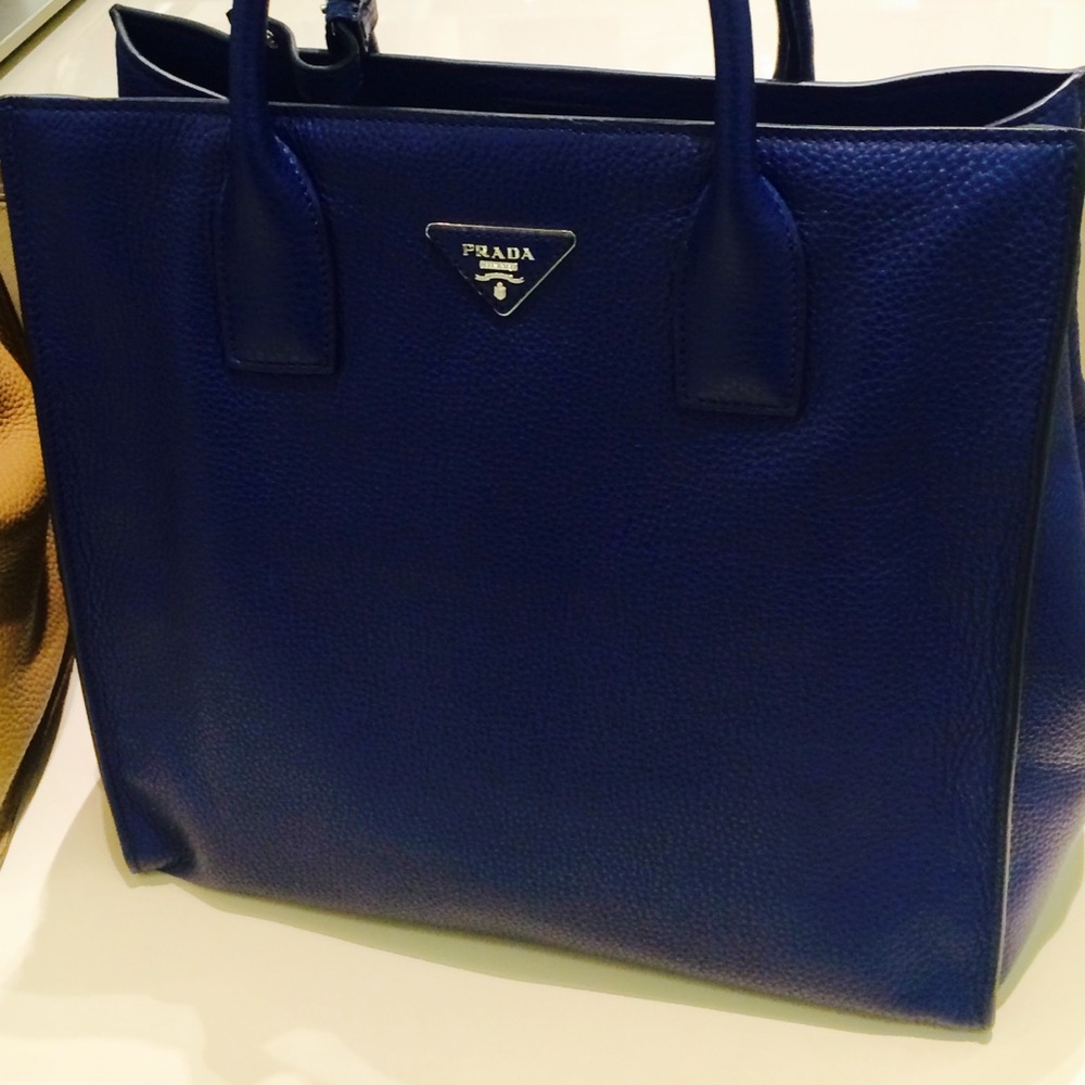 Authentic Prada (Inchiostro) Vitello Daino large tote.